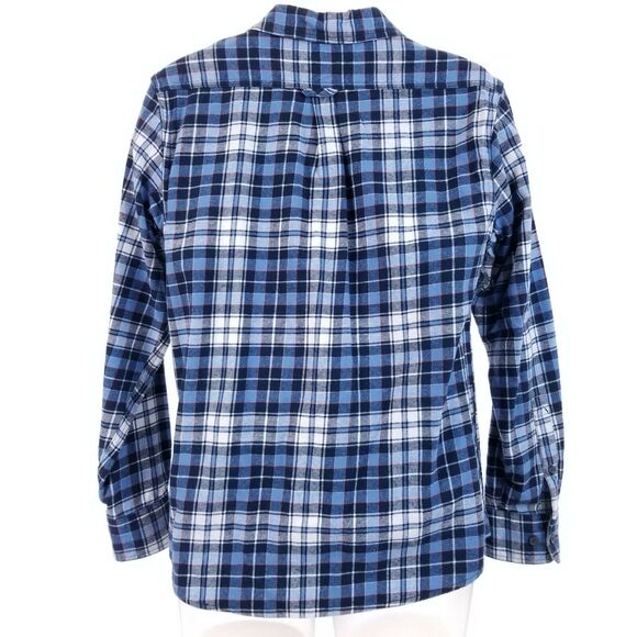 Eddie Bauer Mens M FLANNEL Shirt Camisa Blue Plaid Fleece - Picture 7 of 8
